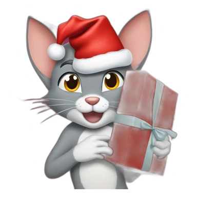 Tom and Jerry with a red Christmas present sticker
