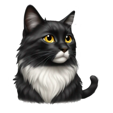 black cat domestic long-haired with white spot on the mouth sticker