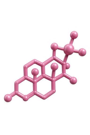 molecola chimica del cortisolo in 3d, colore rosa, fluttua in aria, iperrealistica 4k sticker