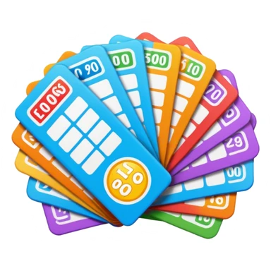 Create blank lottery coupons fanned out, clean and colorful, with different header colors and simple grid sections. No numbers, no text—just empty fields and a lottery-ticket layout. Bright, modern, and on a neutral background. with no lottery text not it at all sticker