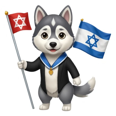 husky holding a hebru flag sticker
