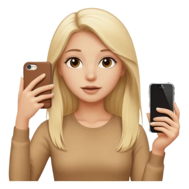  beautiful pale blonde girl with long hair taking selfie on brown case iPhone in beige top sticker
