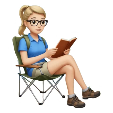 A pony tail hair woman journaling on a camping chair, enjoying the quiet nature scene. sticker