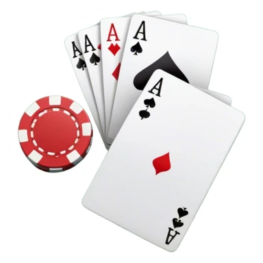 A photorealistic icon featuring playing cards and a stack of poker chips on a green felt table. Bright, detailed design with realistic textures and lighting. Transparent background, clearly symbolizing card games and strategy. sticker