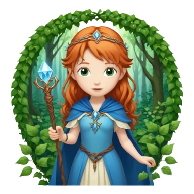 Hyper realistic green ivy forest elf mage fairy princess pale skin blue-eyed ginger hair sticker