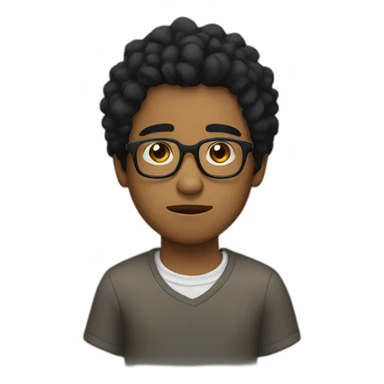 sad brown boy with glasses black hair sticker