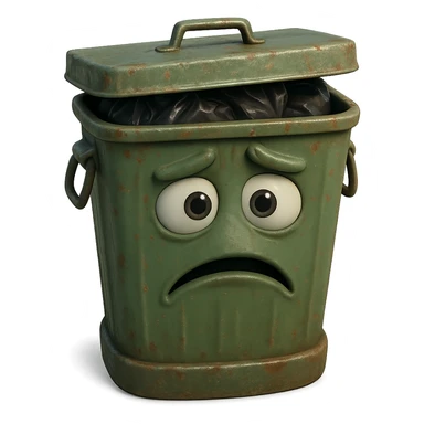 Draw a Pixar-style trash can. The trash can should be visible from the front and top. sticker