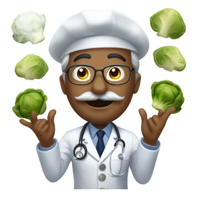 Navy doctor with moustache being goofy with Brussels sprouts  sticker