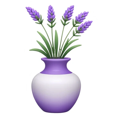 A small white vase holding a single lavender flower with green leaves. sticker