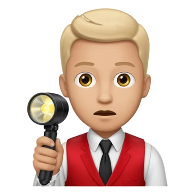 Movie theatre usher in red vest and black tie with flashlight looking scared sticker