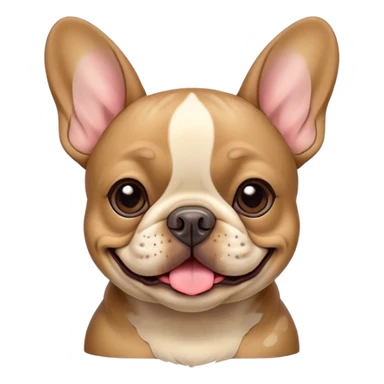 Cinematic Comical Fawn French Bulldog Portrait Emoji, Head tilted dramatically with an exaggeratedly amused expression, featuring a striking fawn coat with a subtle brindle pattern, wide, expressive dark eyes filled with playful disbelief, Simplified yet hilariously expressive features, highly detailed, glowing with a slightly sassy glow, high shine, dramatic yet playful, stylized with an air of cheeky charm, bright and endearing, soft glowing outline, capturing the essence of a spirited and over-the-top companion, so meme-worthy it feels like it could side-eye its way into internet fame instantly! sticker