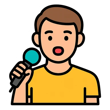 man aged about 30 singing sticker