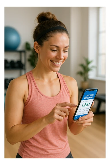 Donna sportiva che usa app contacalorie come myfitnesspal sticker