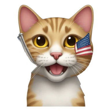 cat holding an american flag in its mouth sticker