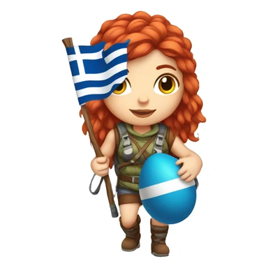 Greek Female winter mountaineer red hair white skin climbing with Greek Flag and Easter eggs basket sticker