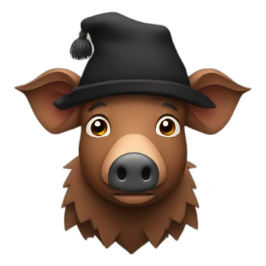 Sad brown boar with black winter hat sticker