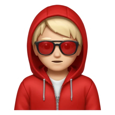 Roblox avatar with a red hoodie and sunglasses, looking mysterious and mischievous sticker