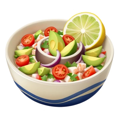 Mexican fish ceviche with lemon and sliced tomato, avocado and onion in a small bowl, fresh and colorful sticker