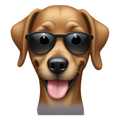 ALL HAIR IS BLACK Female black large dog with very short hair and big ears with sunglasses . She is smiling with the tongue outside the mouth  sticker