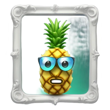 3D  pineapple🍍  with big shiny eyes 👀 pineapple holds mirror with its reflection 🪞🍍 sticker