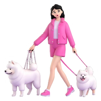 black-haired girl in pink Chanel style outfit with white Samoyed dog sticker