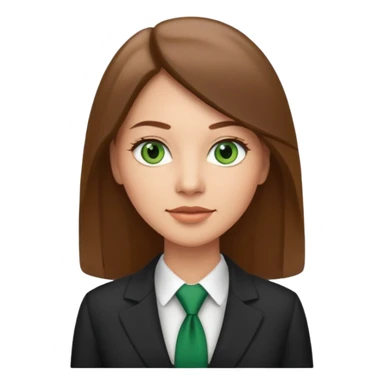 Adult woman avatar, light skin tone, oval face, straight long brown hair, green eyes, neutral mouth, business  sticker