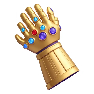 Thanos gauntlet in 3D emoji style, shiny metal, glowing gems effect, transparent background sticker