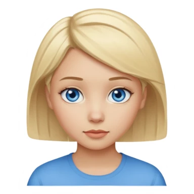 a girl light skin with blue eyes, blonde short hair and pretty sticker