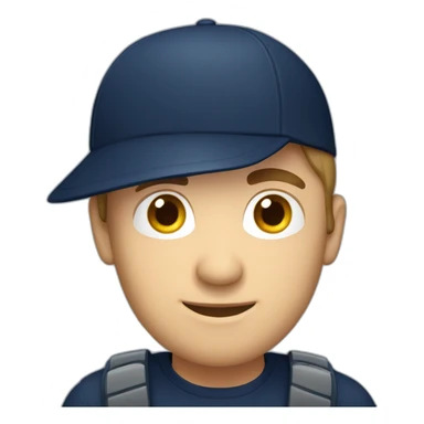 european guy wearing navy cap using laptop sticker