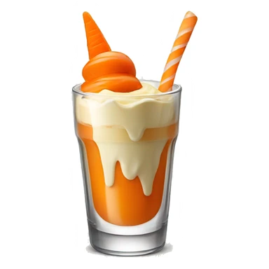 a glass of carrot juice with one scope of saffron ice cream in it sticker