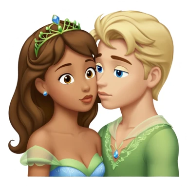 Princesa Tiana  morena pelo marrón dándose un beso con un chico rubio de ojos azules  sticker