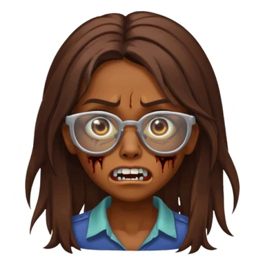 Girl zombie with brown long hair with teeth and serious face IOS style with glasses sticker