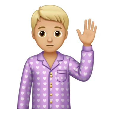 a blonde man with pjamas put his one hand to the left of his chest , sticker