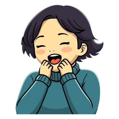 Girl choking herself laughing  sticker