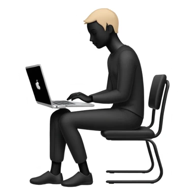 Minimalistic flat vector icon, iOS style, thin black contour on white background. Person silhouette sitting with a laptop, code brackets <> on the screen. Clean, no te sticker
