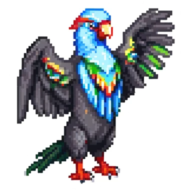 very simple low-detail pixel art party parrot with chunky pixels in an exaggerated pose sticker