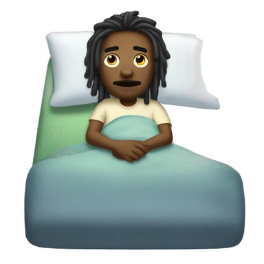 “Black man with dreadlocks, sick in bed, flushed face, thermometer, Aimoji style.” sticker