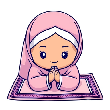 baby Muslim girl wearing pink dress on a light pink prayer rug sticker