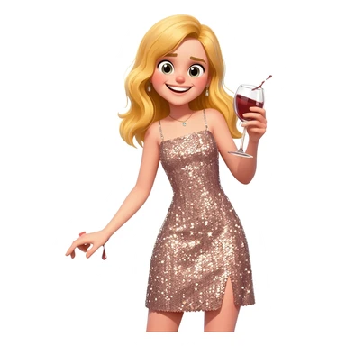 Happy girl, blond girl, dress, party vibe with a glass of wine and this girl is very clumsy sticker
