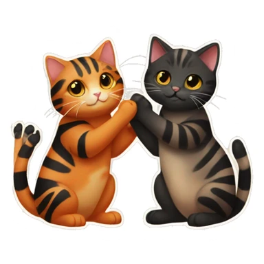 orange striped cat and black tortiseshell cat holding hands sticker