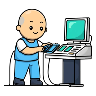 IT technician replacing hospital terminal sticker