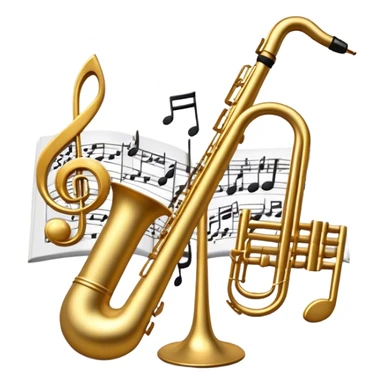 Create a sophisticated and elegant emoji that represents orchestration and arrangement. The design should feature a conductor’s baton, musical notes, and a symphonic score, symbolizing the process of arranging and orchestrating music. Incorporate instruments like a violin, trumpet, and piano keys subtly in the background, representing different sections of the orchestra. Use classical and refined colors such as gold, deep red, and black to evoke the grandeur and precision of orchestration. The background should be transparent. sticker