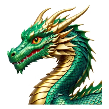 cinematic-noble-dragon-portrait-emoji,-poised-and-majestic,-with-a-sinuous,-elongated-body-covered-in-intricately-detailed,-shimmering-scales-in-hues-of-emerald-and-gold,-and-piercing,-fiery-eyes-that-reflect-ancient-wisdom; sticker