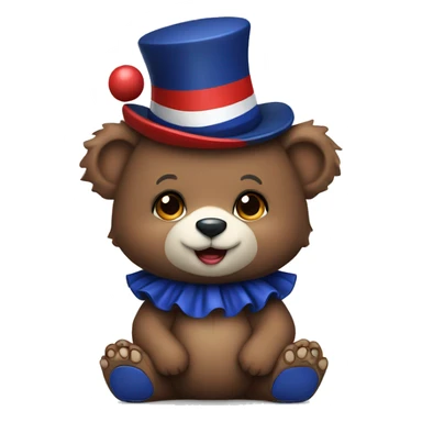 Brown baby bear. Clothes are Red White and Navy. Wearing jester collar and a clown hat.  sticker