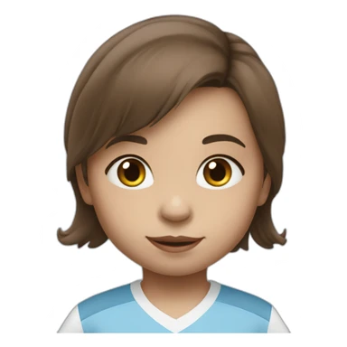 2 year old girl with long brown hair and eyes wearing Manchester City football shirt sticker