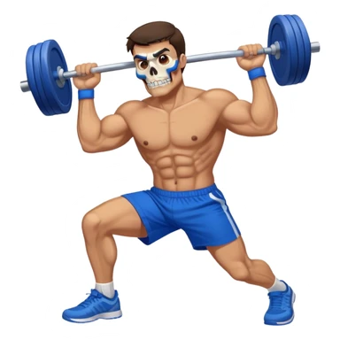 brunette buff man with blue shorts skull-crushers exercise sticker