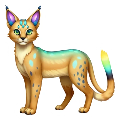 An iridescent transparent luminescent colorful fantasy-lynx-caracal-serval-fakemon-creature-hybrid sticker