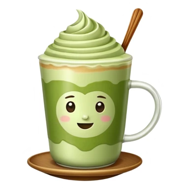 White background, matcha latte no face with latte art sticker