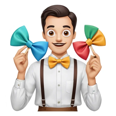 Icon for Comedy Movie: A vintage movie poster-style design with humorous elements like an oversized bow tie and funny props. Include exaggerated expressions, silly antics, and bright colors. The background should be playful and lively with a retro, cheerful cinematic vibe. Transparent background. sticker