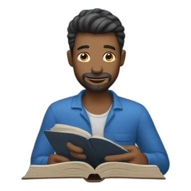 man reading a blue book sticker